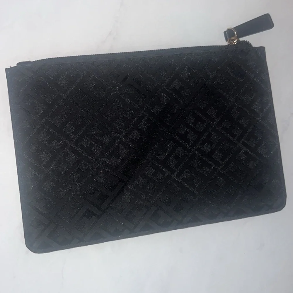 Tommy Hilfiger black clutch pocket bag purse slim gold metal zipper bag 9” x 6” - Picture 8 of 11